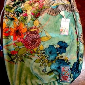 Johnny Was plush draw string carry bag